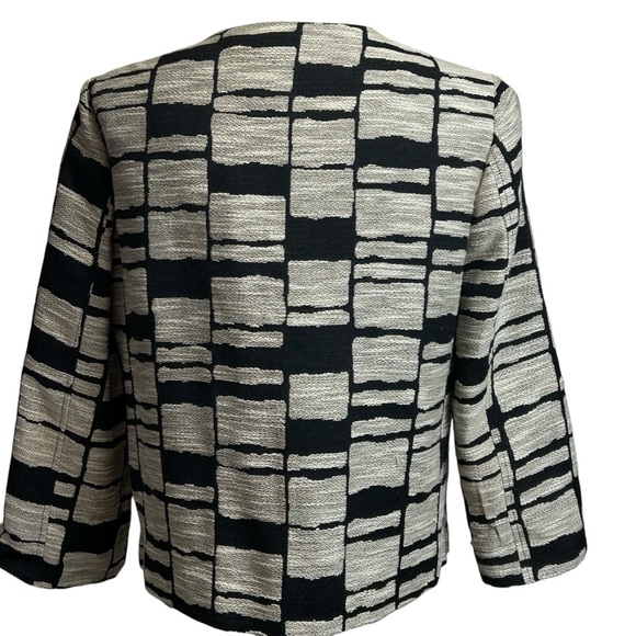 Chico's Size 2 Abstract Print Open Front 3/4 Sleeves Lined Blazer Jacket - Picture 4 of 8